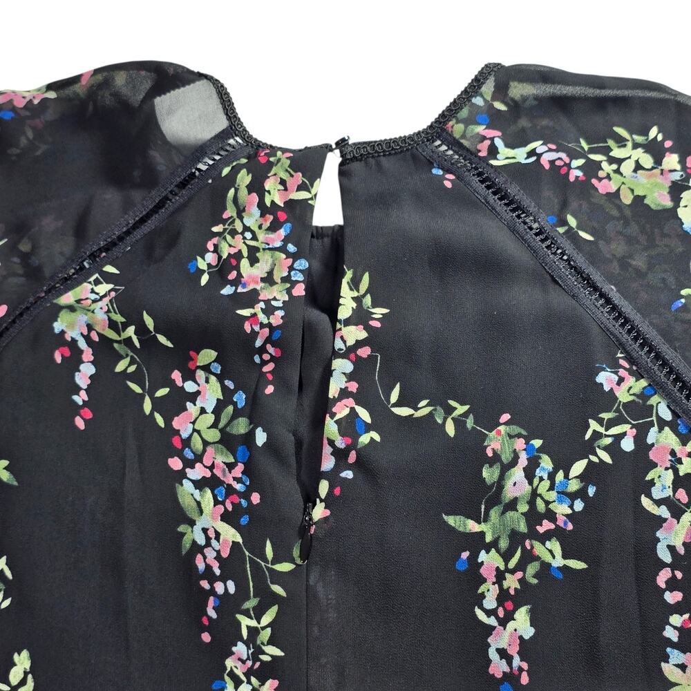 Reiss Roma Floral Dress US 8 Black Long Sleeve Sheer Shift Mini Lace Trim - Picture 13 of 16
